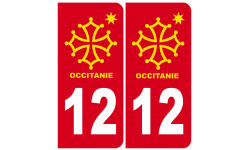 immatriculation 12 Occitanie - 2 stickers de 10,2x4,6cm - Sticker/auto