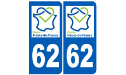 Autocollants : 62 immatriculation Nord Pas de Calais région Hauts-de-