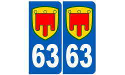 immatriculation 63 Auvergne (2 fois 10,2x4.6cm) - Sticker / autocollan