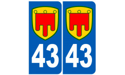immatriculation 43 Auvergne (2 fois 10,2x4.6cm) - Sticker / autocollan