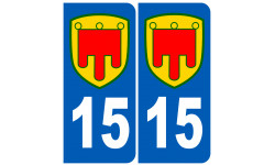immatriculation 15 Auvergne (2 fois 10,2x4.6cm) - Sticker / autocollan