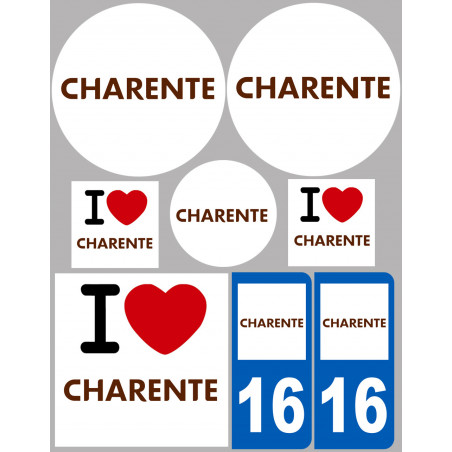 Département 16 La Charente - 8 autocollants variés - Sticker/autocol