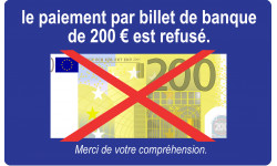Paiement par billet de 200 euros refusé - 20x12.3cm - Sticker/autocol
