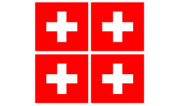 drapeau officiel Suisse : 4 stickers de 6,3x6,3cm - Sticker/autocollan