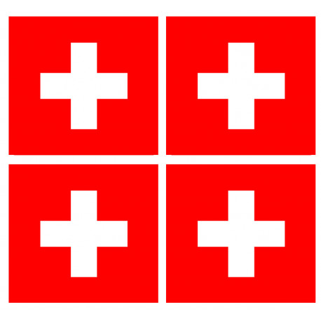drapeau officiel Suisse : 4 stickers de 6,3x6,3cm - Sticker/autocollan