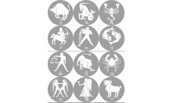 famille signes du zodiaque gris - 12 stickers de 7cm - Sticker/autocol