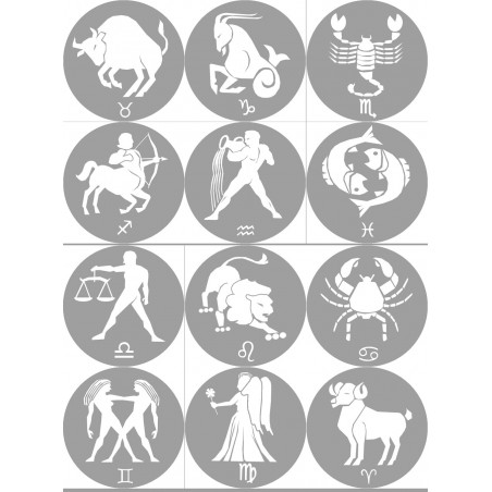 famille signes du zodiaque gris - 12 stickers de 7cm - Sticker/autocol
