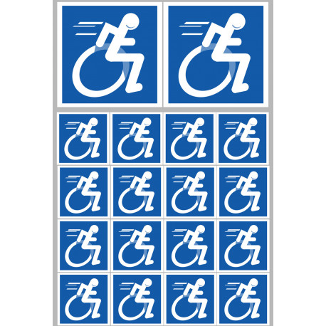 handisport fauteuil - 2 stickers de 10cm / 16 stickers de 5cm - Sticker/autocollant