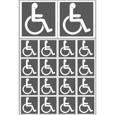 handicap fauteuil - 2 stickers de 10cm et  16 stickers