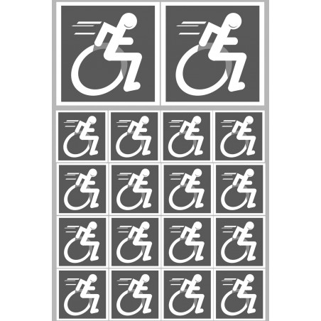 handisport fauteuil gris - 2 stickers de 10cm et 16 stickers de 5cm - Sticker/autocollant