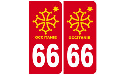 immatriculation 66 Occitanie - 2 stickers de 10,2x4,6cm - Sticker/auto