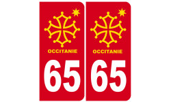 immatriculation 65 Occitanie - 2 stickers de 10,2x4,6cm - Sticker/auto