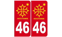 immatriculation 46 Occitanie - 2 stickers de 10,2x4,6cm - Sticker/auto