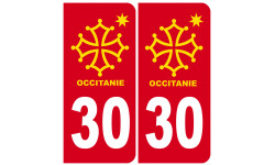 immatriculation 30 Occitanie - 2 stickers de 10,2x4,6cm - Sticker/auto