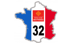 FRANCE 32 Région Midi Pyrénées - 15x15cm - Sticker/autocollant