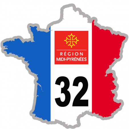 FRANCE 32 Région Midi Pyrénées - 15x15cm - Sticker/autocollant