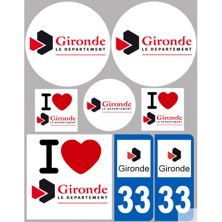 Département 33 la Gironde (8 autocollants variés) - Sticker/autocoll