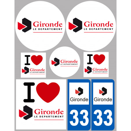 Département 33 la Gironde (8 autocollants variés) - Sticker/autocoll