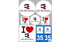 Département 35 d'Ille et Vilaine (8 autocollants variés) - Sticker/a