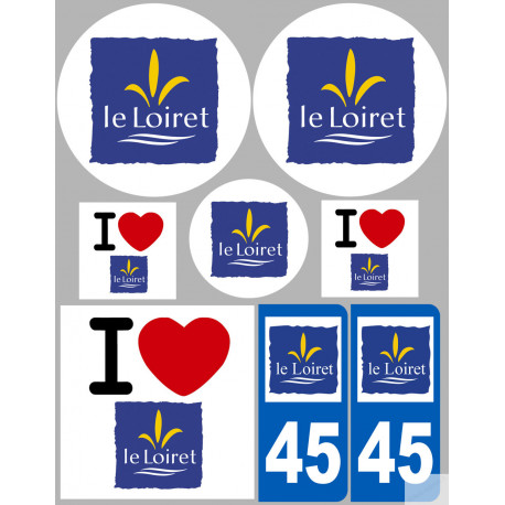Département 45 le Loiret (8 autocollants variés) - Sticker/autocolla