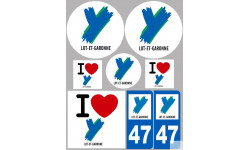 Département 47 le Lot et Garonne (8 autocollants variés) - Sticker/a