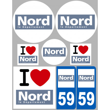 Département 59 le Nord (8 autocollants variés) - Sticker/autocollant