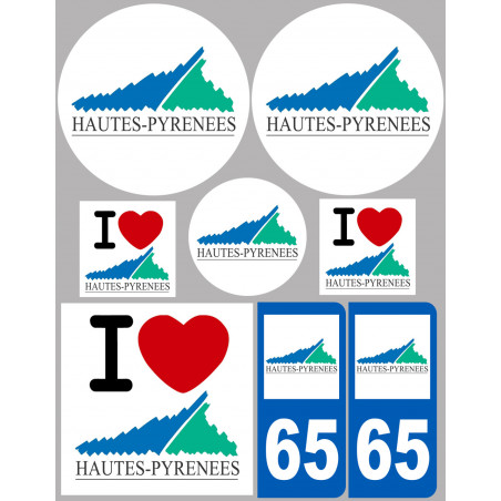 Département 65 les Hautes-Pyrénées (8 autocollants variés) - Stick