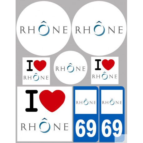 Département 69 le Rhône (8 autocollants variés) - Sticker/autocolla