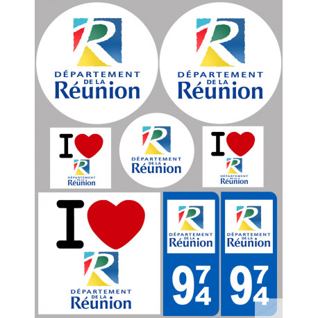 Département 974 la Réunion (8 autocollants variés) - Sticker/autoco