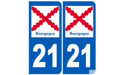 immatriculation 21 de la Bourgogne (2 fois 10,2x4,6cm) - Sticker/autoc