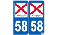 immatriculation 58 de la Bourgogne (2 fois 10,2x4,6cm) - Sticker/autoc