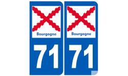 immatriculation 71 de la Bourgogne (2 fois 10,2x4,6cm) - Sticker/autoc