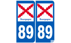 immatriculation 89 de la Bourgogne (2 fois 10,2x4,6cm) - Sticker/autoc