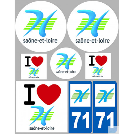 Département 71 la Saône et Loire (8 autocollants variés) - Sticker/