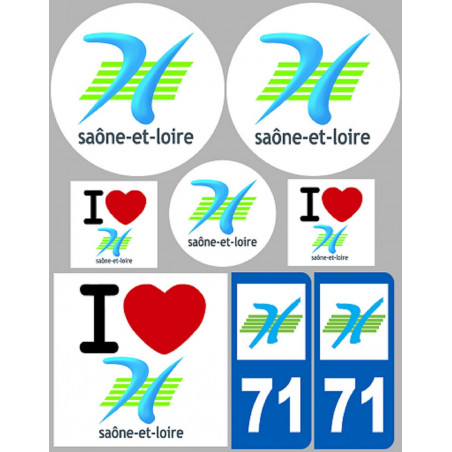 Département 71 la Saône et Loire (8 autocollants variés) - Sticker/