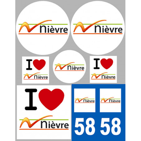 Département 58 la Nièvre (8 autocollants variés) - Sticker/autocoll