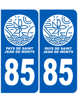 immatriculation Pays de Saint-Jean-de-Monts 85 (2 stickers 10,2x4,6cm)