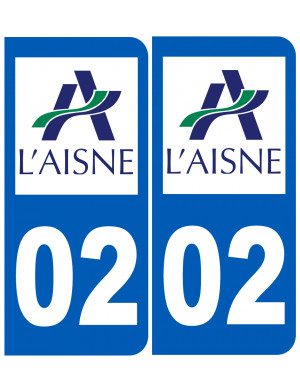 immatriculation 02 l'Aisne (2fois 10,2x4,6cm) - Sticker/autocollant