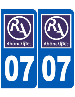 immatriculation 07 Rhône-Alpes (2fois 10,2x4,6cm) - Sticker/autocolla