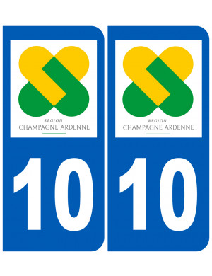immatriculation 10 Champagne Ardenne (2fois 10,2x4,6cm) - Sticker/auto