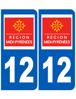 immatriculation 12 Midi Pyrénées (2fois 10,2x4,6cm) - Sticker/autoco