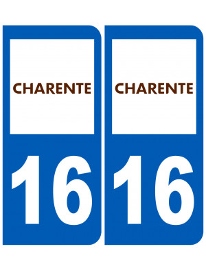 immatriculation 16 Charente (2fois 10,2x4,6cm) - Sticker/autocollant