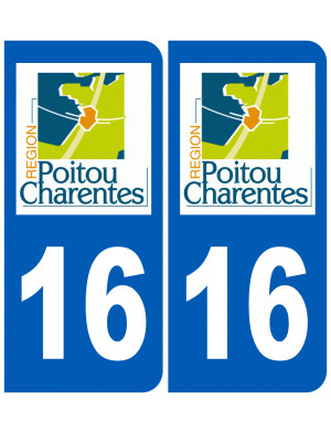 immatriculation 16 Poitou Charentes (2fois 10,2x4,6cm) - Sticker/autoc