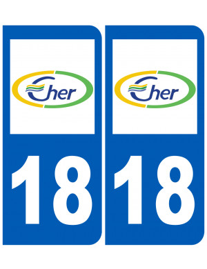 immatriculation 18 Cher (2fois 10,2x4,6cm) - Sticker/autocollant