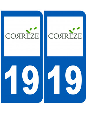 immatriculation 19 Corrèze (2fois 10,2x4,6cm) - Sticker/autocollant