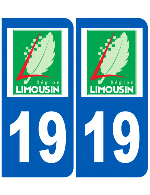 immatriculation 19 Région Limousin (2fois 10,2x4,6cm) - Sticker/autoc