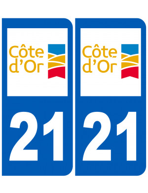 immatriculation 21 Côte-d'Or (2fois 10,2x4,6cm) - Sticker/autocollant