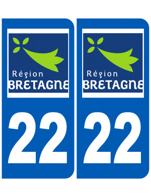 immatriculation 22 région Bretagne (2fois 10,2x4,6cm) - Sticker/autoc