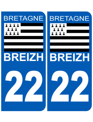 immatriculation 22 Breizh (2fois 10,2x4,6cm) - Sticker/autocollant