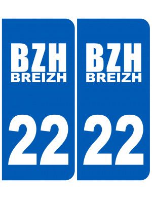 immatriculation 22 BZH (2fois 10,2x4,6cm) - Sticker/autocollant